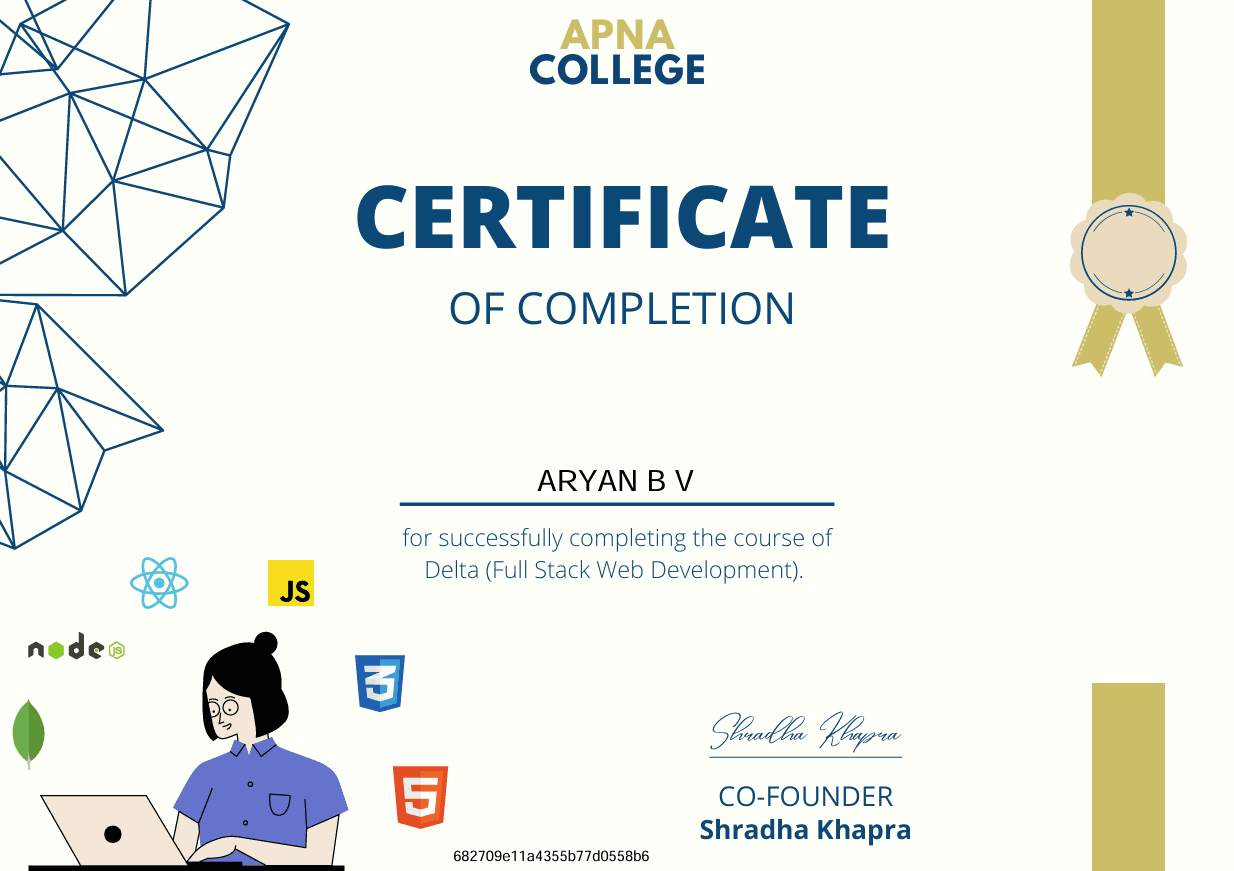 Full Stack Web Development — Delta Batch certificate